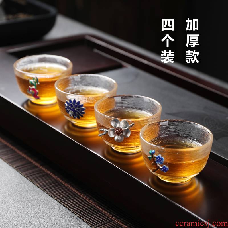 Pyrex Japanese hammer mesh sample tea cup set small kung fu tea cup transparent glass home four