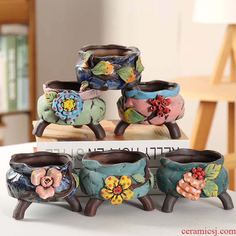 End more meat flowerpot ceramic pinch cost large Korean platter exquisite individuality creative coarse pottery breathable footbath