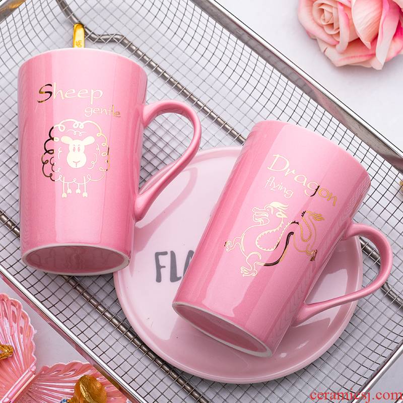 Zodiac water glass ceramic keller with spoon, creative move trend picking household milk coffee cup men and women