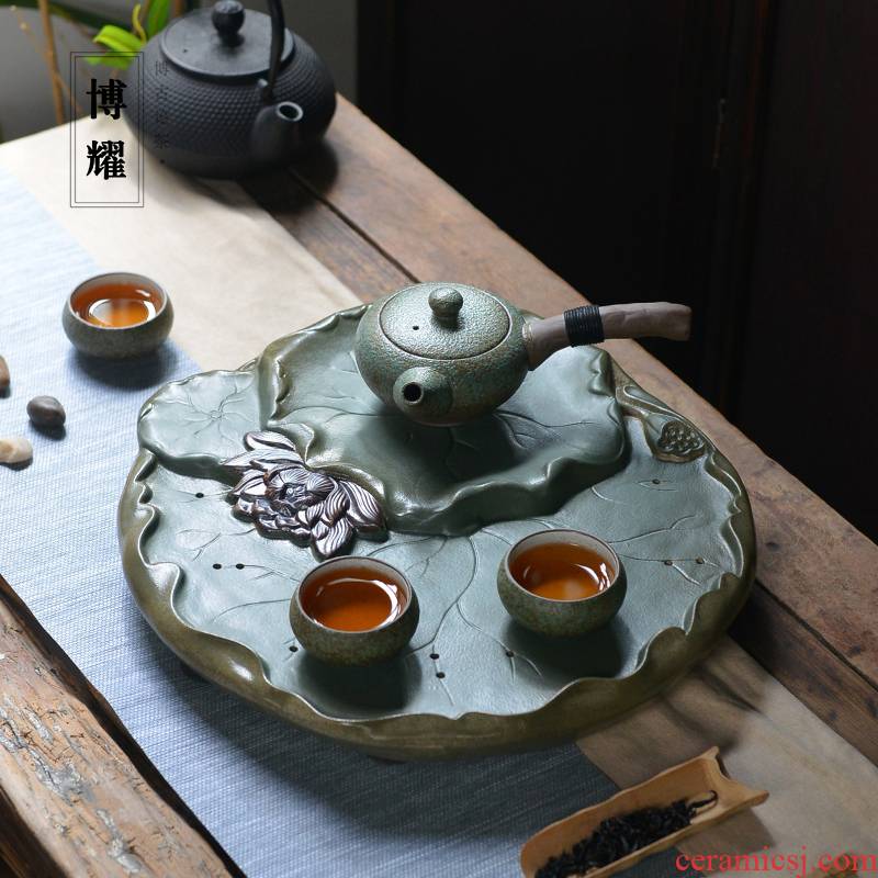 Bo yiu-chee ceramic tea tray household contracted round large coarse TaoGan mercifully Taiwan zen Japanese water tray package
