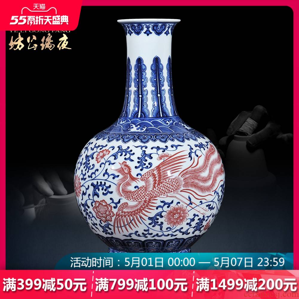 Jingdezhen ceramics vase hand - made antique blue - and - white youligong longfeng bottles of the sitting room of Chinese style household furnishing articles