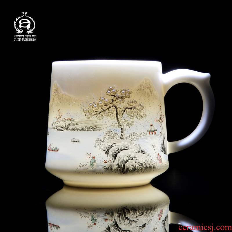 White porcelain of jingdezhen ceramic cups with cover large capacity filter cup office cup single separation tea tea cup