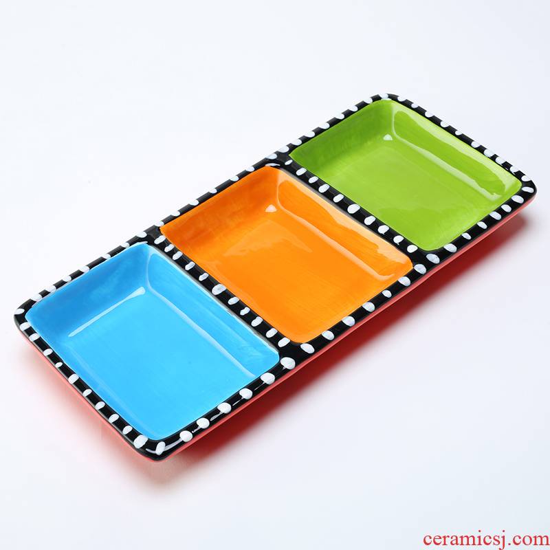Creative household ceramics tableware frame plate three separate Creative dessert platter particulary if meal rectangle 0