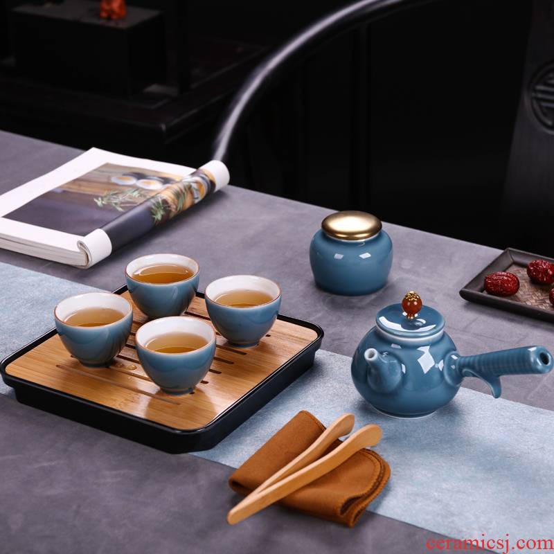 Kung fu tea set jingdezhen ceramic household teapot teacup portable travel a shadow of a complete set of green tea set