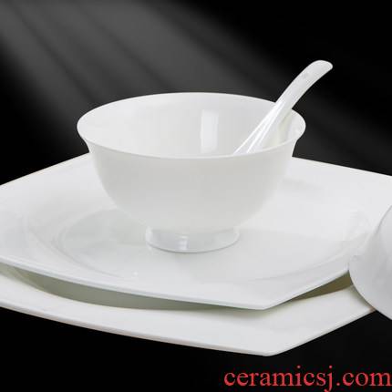 Jingdezhen ceramic tableware Nordic light dishes suit household pure white ipads porcelain tableware suit key-2 luxury hotel porcelain bowl