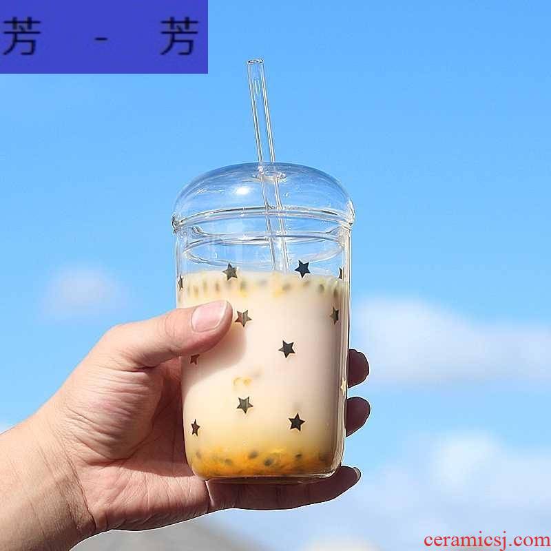 Portable environmental trill fake pearl milk tea cup double milk tea Pyrex glass with suction cup creative stars