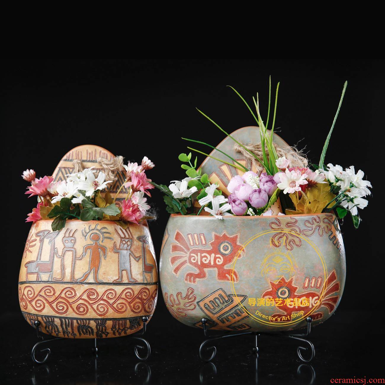 Maya Indian culture in South America Peru ceramics flower basket vase is placed pendant checking soft decoration