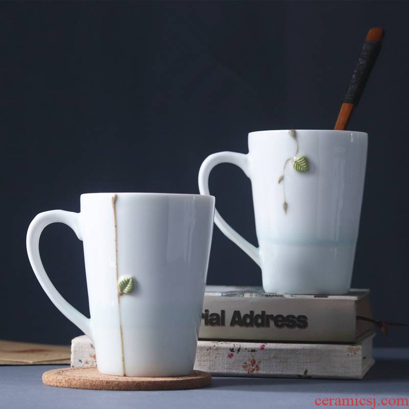Small pure and fresh and ceramic manual take mark cup stars light creative little green leaves 3 d coffee cup water