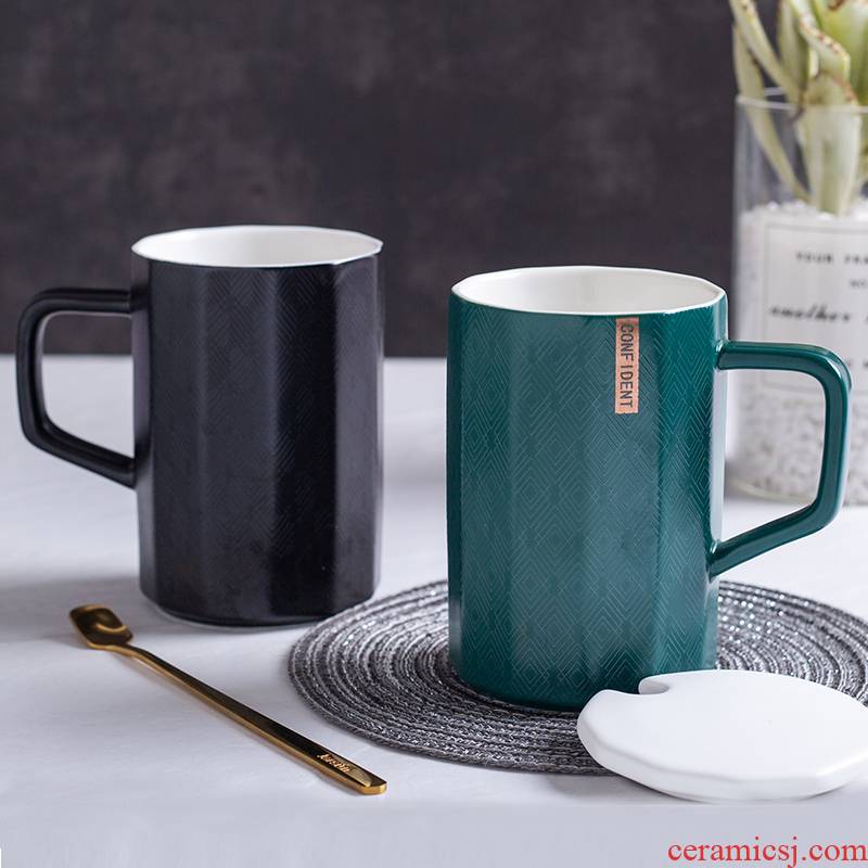 Creative Nordic INS ceramic cup, water mark cup with cover spoon move trend of men and women lovers coffee cup home