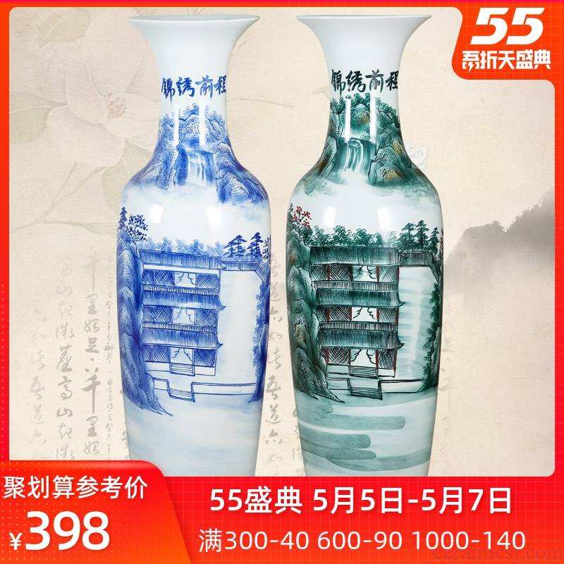 Jingdezhen ceramics landing large sitting room in blue and white porcelain vase hand - made bright future hotel furnishing articles for the opening