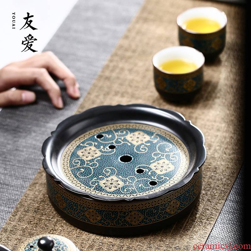 Love pot of ancient green gold line dry plate kunfu tea cups to wash the machine ceramic drop small tea sea writing brush washer ceramic tea tray