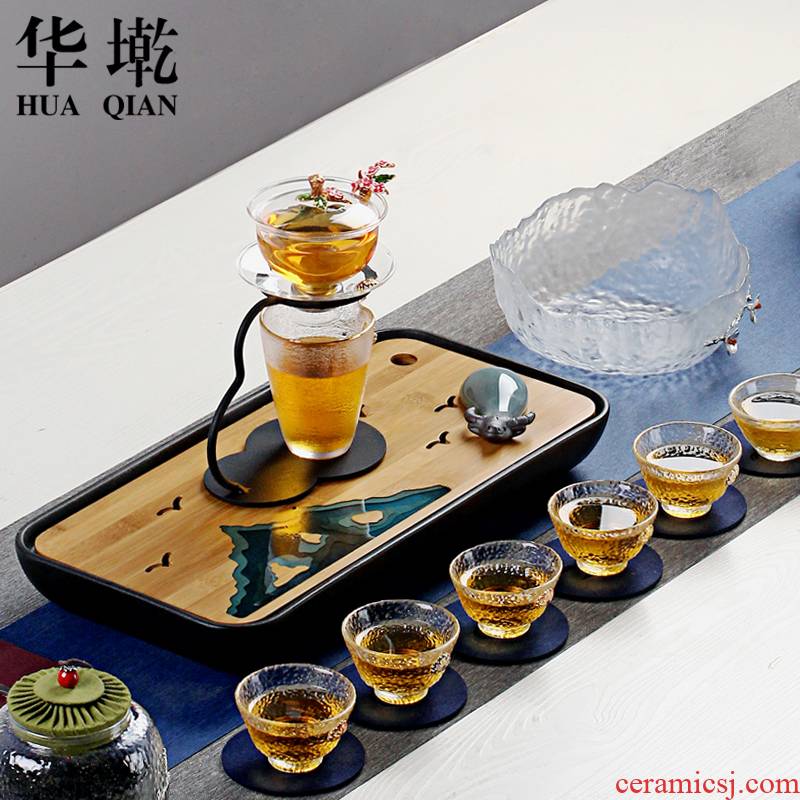 China automatic Qian household heat - resistant glass tea set creative stone mill hot tea. Preventer contracted kung fu tea set
