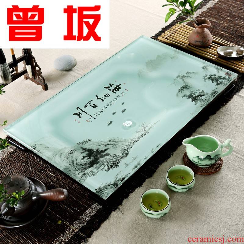 Once sitting home to I and contracted rectangular toughened glass tea tray was suit coloured glaze ceramic kung fu tea tea
