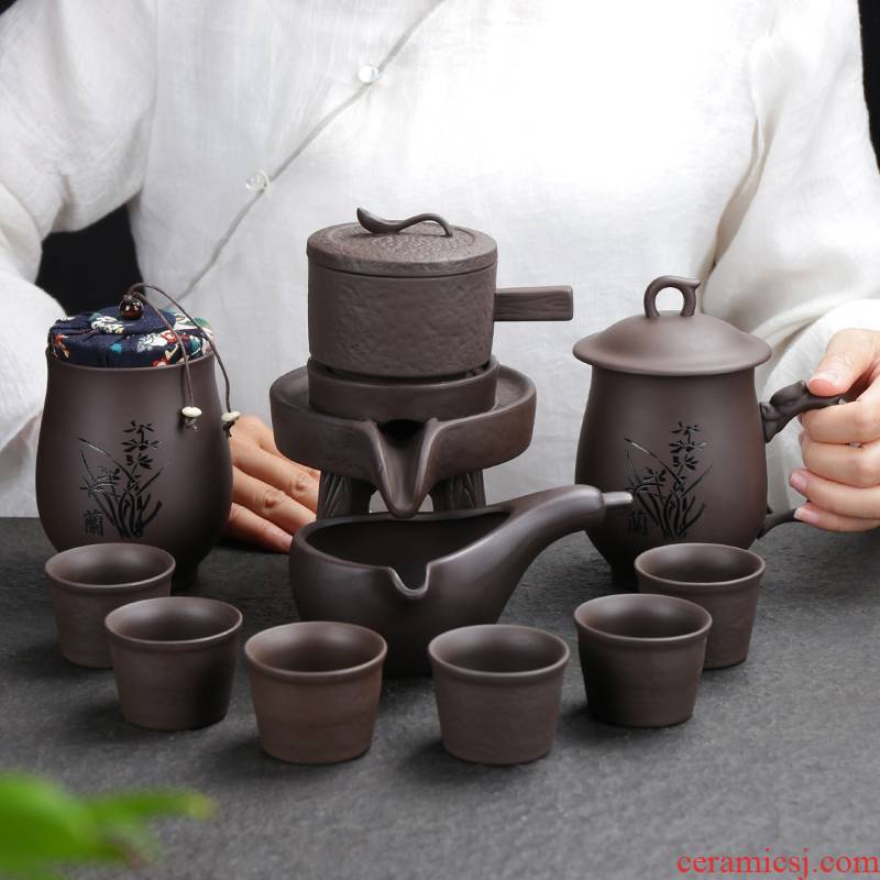 ZongTang purple sand tea set suits for domestic half automatic stone mill lazy kung fu tea tea caddy fixings tea cup