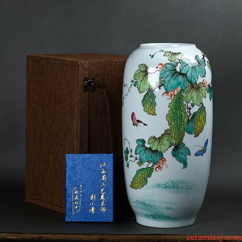 Jingdezhen ceramics by hand draw pastel after large vases, Chinese style living room decoration study furnishing articles