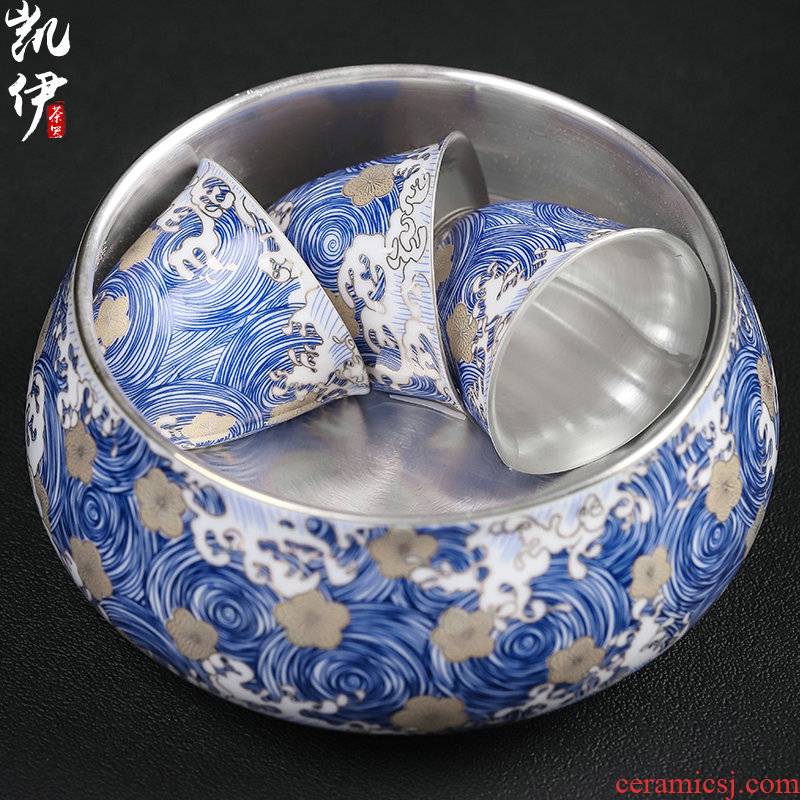 Colored enamel coppering. As silver 999 large tea wash to kung fu tea cups of hot washing cylinder jingdezhen ceramic tea set with parts