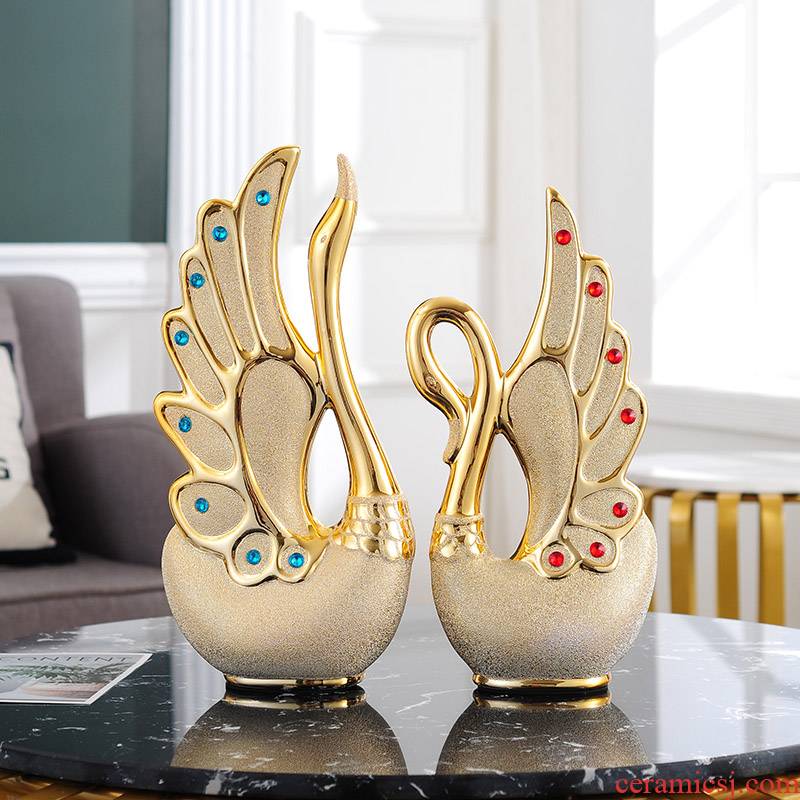 Couples swan furnishing articles gold - plated frosted set auger ceramics handicraft home sitting room TV ark adornment ornament