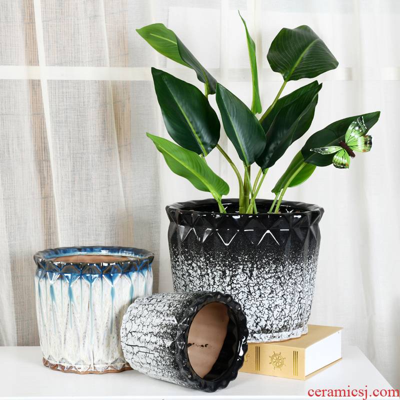 Extra large wholesale ceramic flower pot home office creativity ground tiger orchid rich tree green plant pot bag in the mail