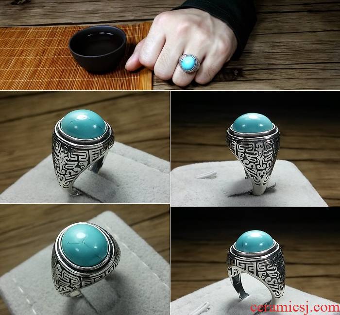 Turquoise ring undressed ore without optimization high porcelain Turquoise, men and women with 925 silver pendant earrings