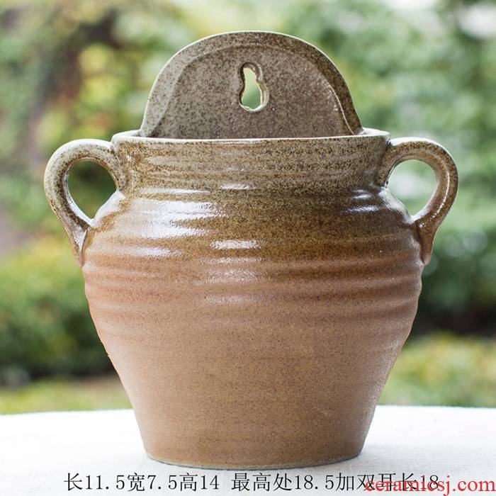 Large nonporous hydroponic hanging wall hanging basket LAN at the gate of household coarse pottery breathable fleshy flowerpot ceramic wholesale