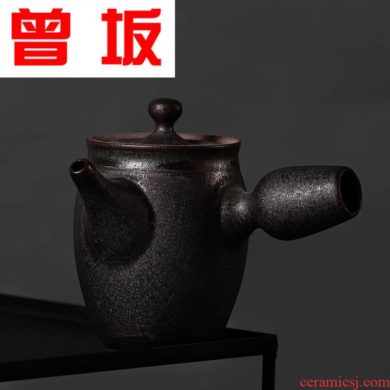 Once sitting coarse pottery ceramic Japanese teapot small single pot of restoring ancient ways of household small kung fu tea set the teapot firewood side