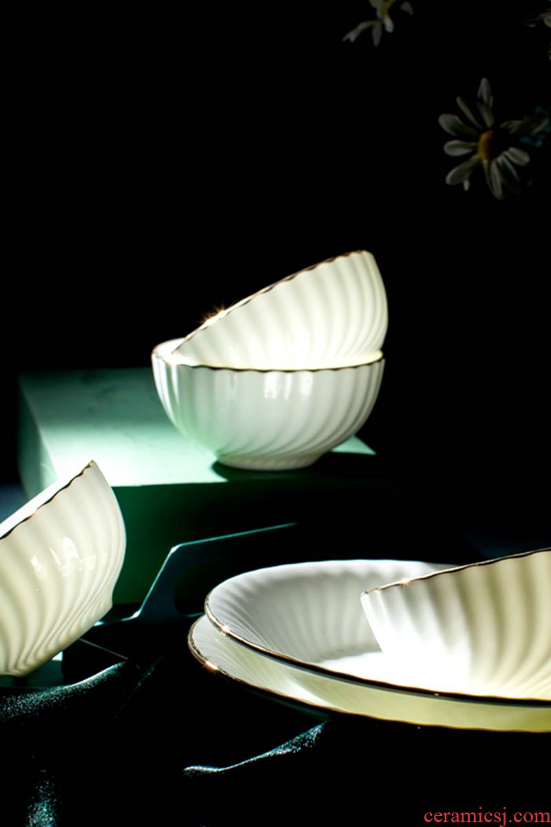 Ipads China tableware suit Nordic creative household dish dish pure white light up phnom penh key-2 luxury combination of jingdezhen ceramic bowl chopsticks
