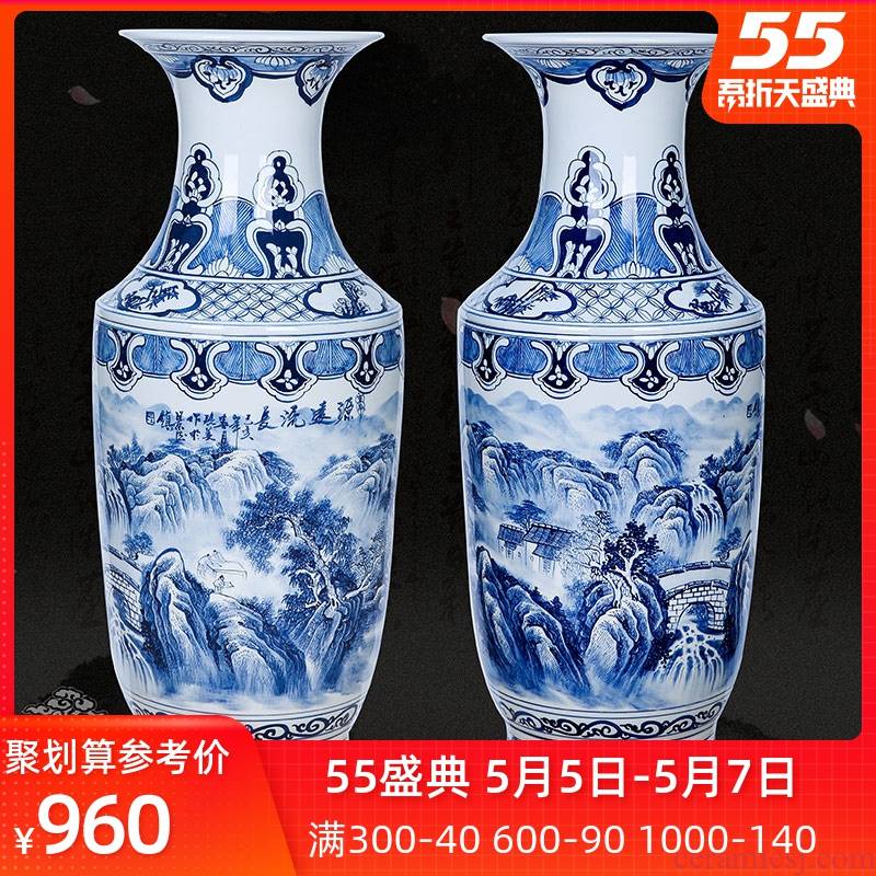 Jingdezhen ceramics landing large hand blue and white porcelain vase and admiralty bottle home furnishing articles villa living room