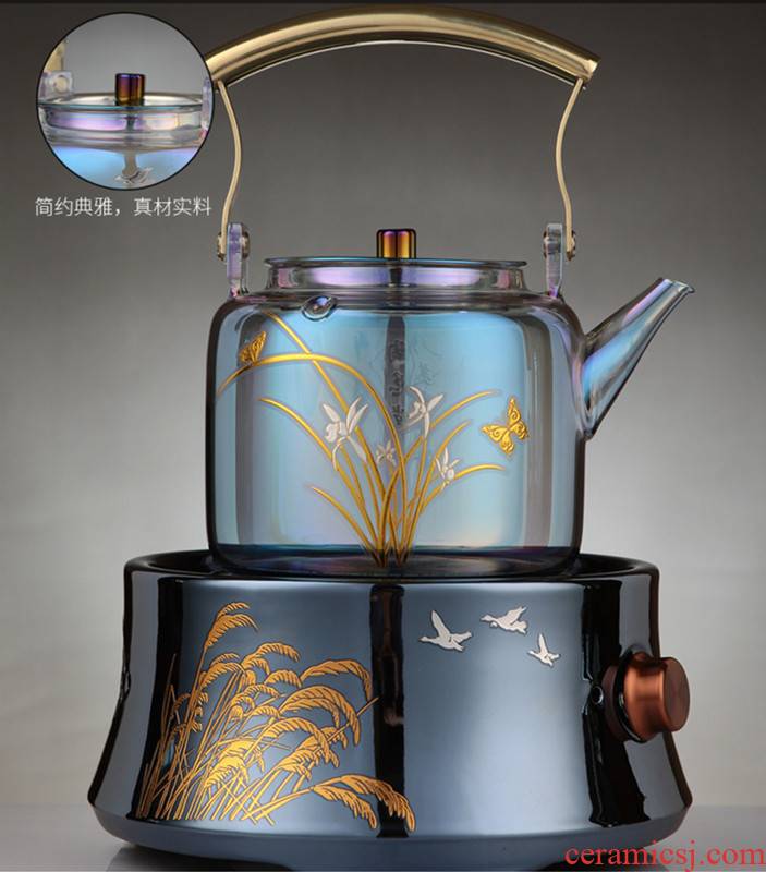 The Heat - resistant glass shell color burn renewal pot the boiled tea, the electric TaoLu steamed tea kettle small black tea tea