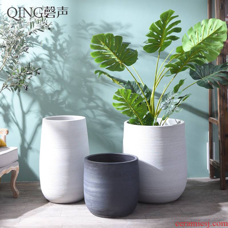 Nordic flowerpot vase I and contracted white black ceramic green plant hydroponic POTS of large diameter cylinder plant decoration