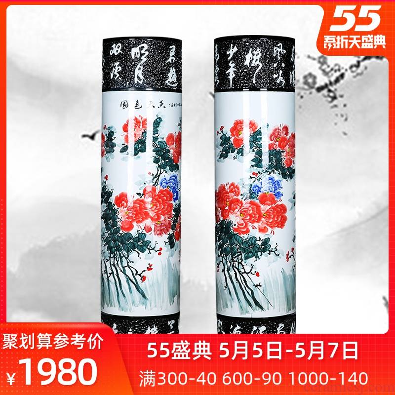 Jingdezhen ceramic quiver hand - made peony of large vases, sitting room of Chinese style household furnishing articles opening housewarming gift