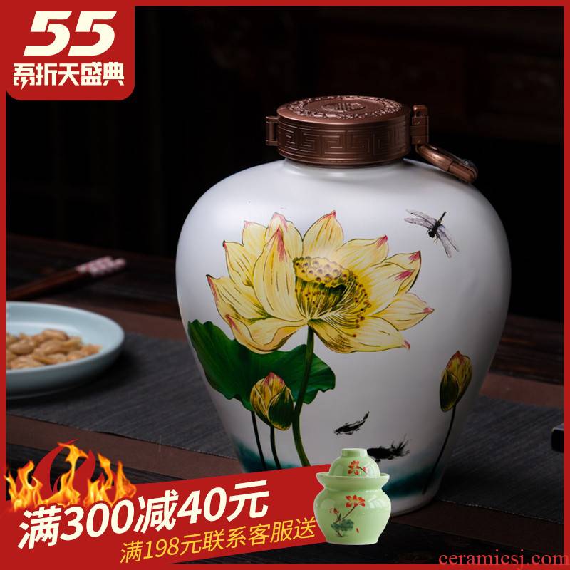 Ceramic bottle 5 jins of decorative archaize home wine bottle is empty pot special seal wine jars jugs celadon