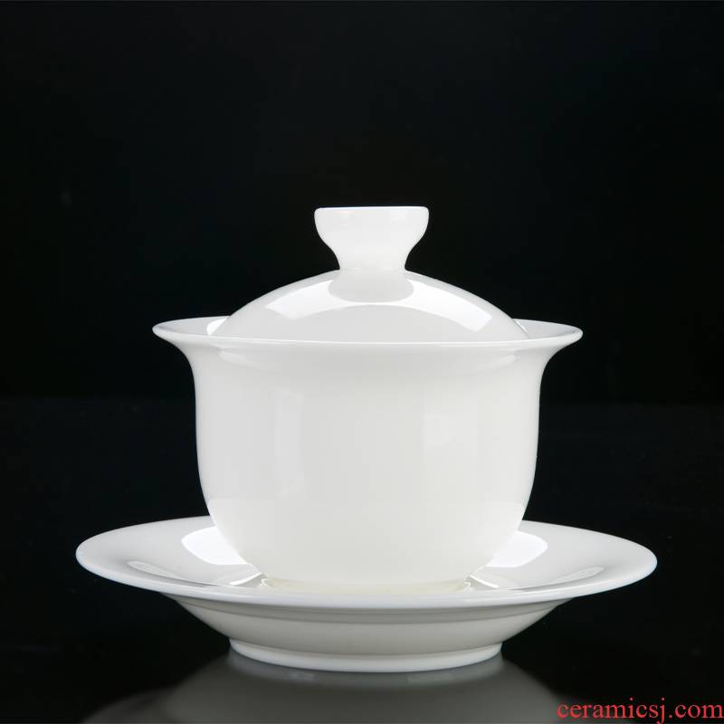 Xu dehua suet jade porcelain ink only three tureen kung fu tea set ceramic cups white porcelain bowl with household single thin