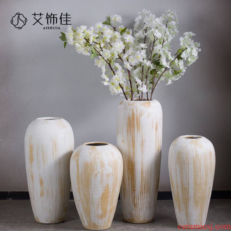 Clay coarse pottery white vase sitting room hotel villa hydroponic home decoration ceramic jar window furnishing articles