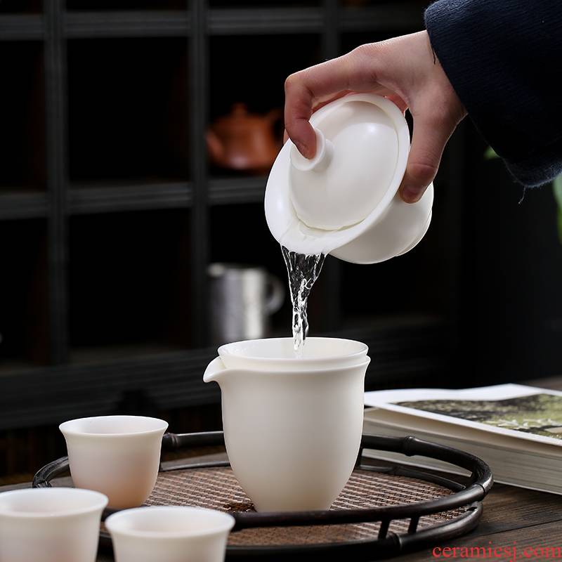 True cheng dehua white porcelain high pure manual hand made tureen tea set ceramic only three cup tureen tea bowl