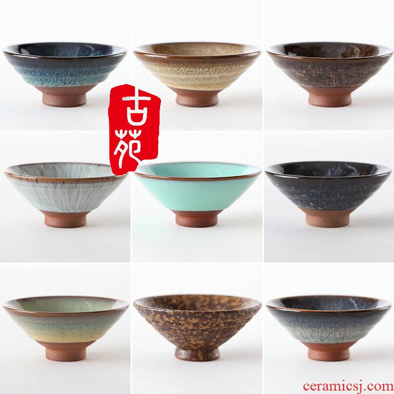 Coarse pottery built sample tea cup light purple ceramic masters cup red glaze up kunfu tea cup thin foetus always hat
