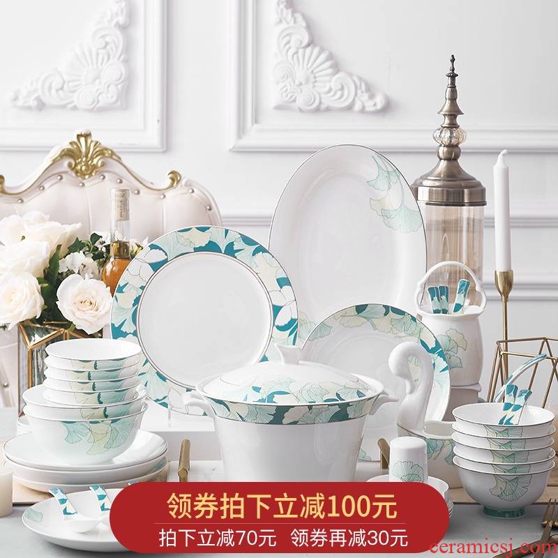 Orange leaf ipads porcelain tableware dishes suit Chinese style household European - style jingdezhen ceramics dishes combination of ginkgo biloba