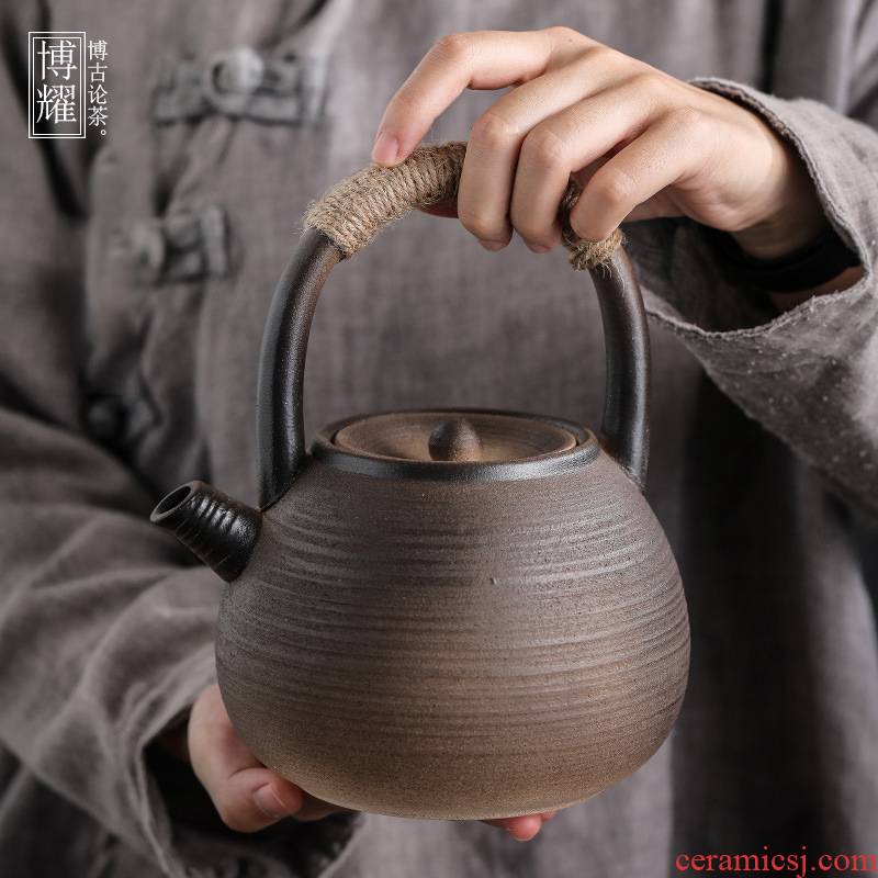 Bo yiu-chee gold retro coarse pottery teapot Japanese home filtration to hold to high temperature ceramic boiled tea restoring ancient ways 1 l capacity