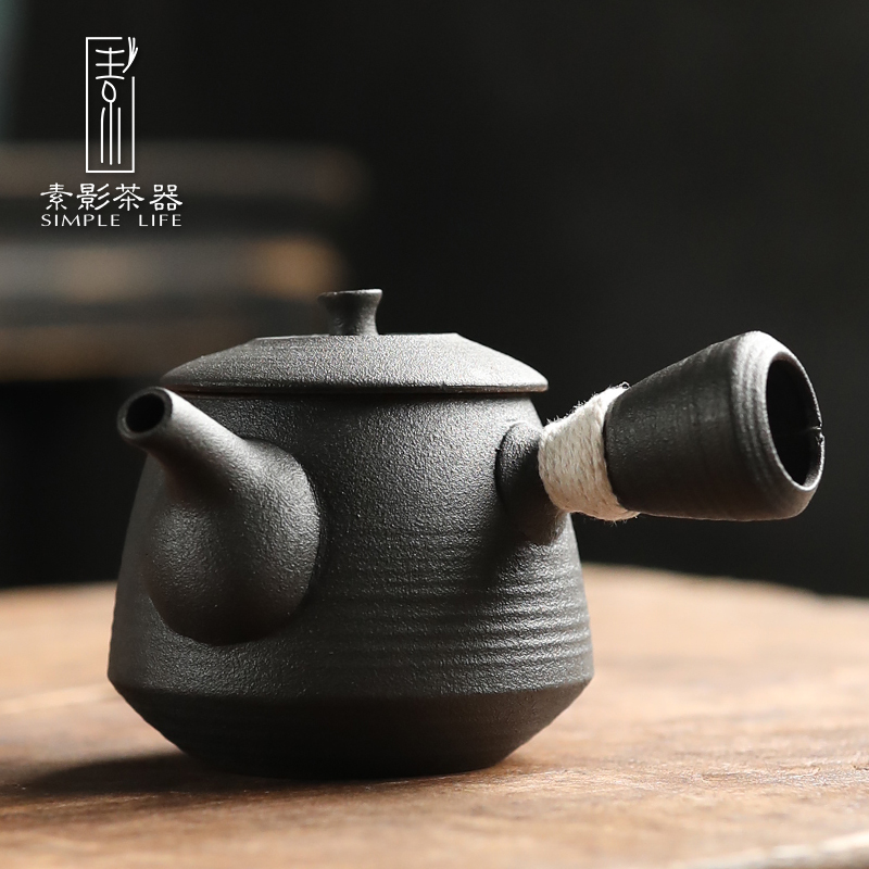 Element shadow Japanese coarse pottery teapot home side put pot of checking ceramic teapot tea zen move little teapot