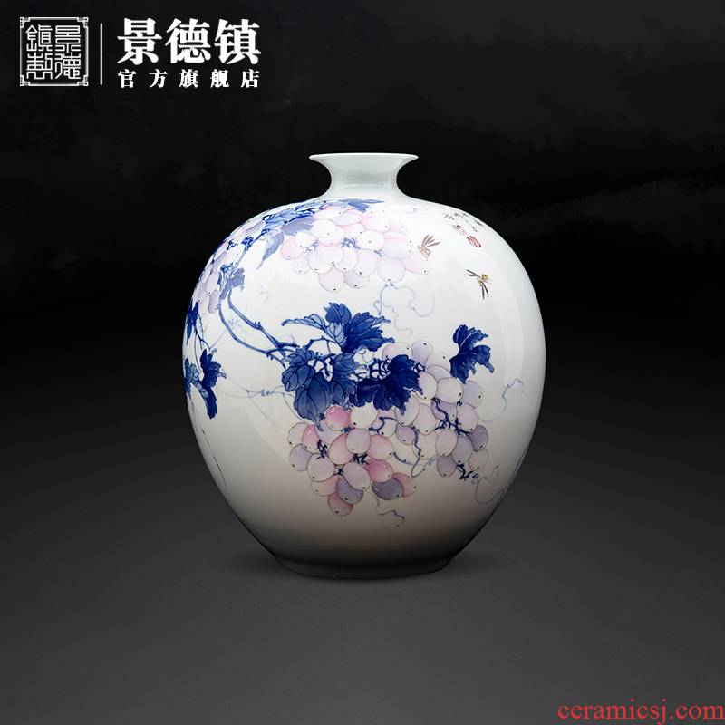 Jingdezhen blue and white color bucket flagship store grape grain ceramic vases, ceramic crafts porcelain in overall province