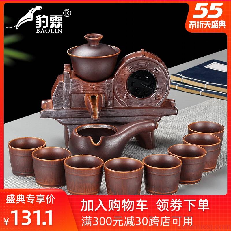 Creative semi - automatic tea ware tea to implement lazy all kung fu tea set household storage is suing red porcelain teapot