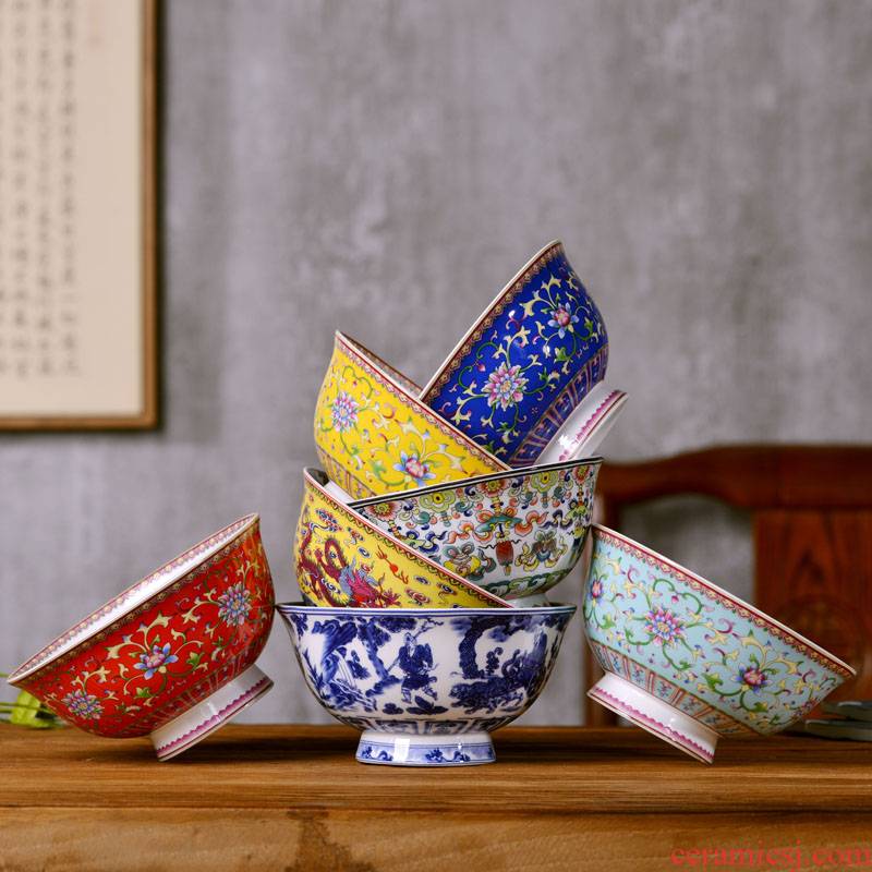 Jingdezhen ceramics 6 inches rainbow such use Chinese style household ipads porcelain rice bowl archaize tall bowl longevity bowl of custom