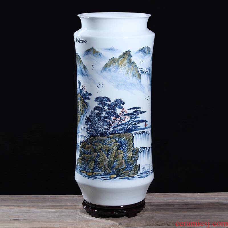 TB jingdezhen blue and white porcelain works hand - made ceramics masters wind figure quiver brush pot of large vase