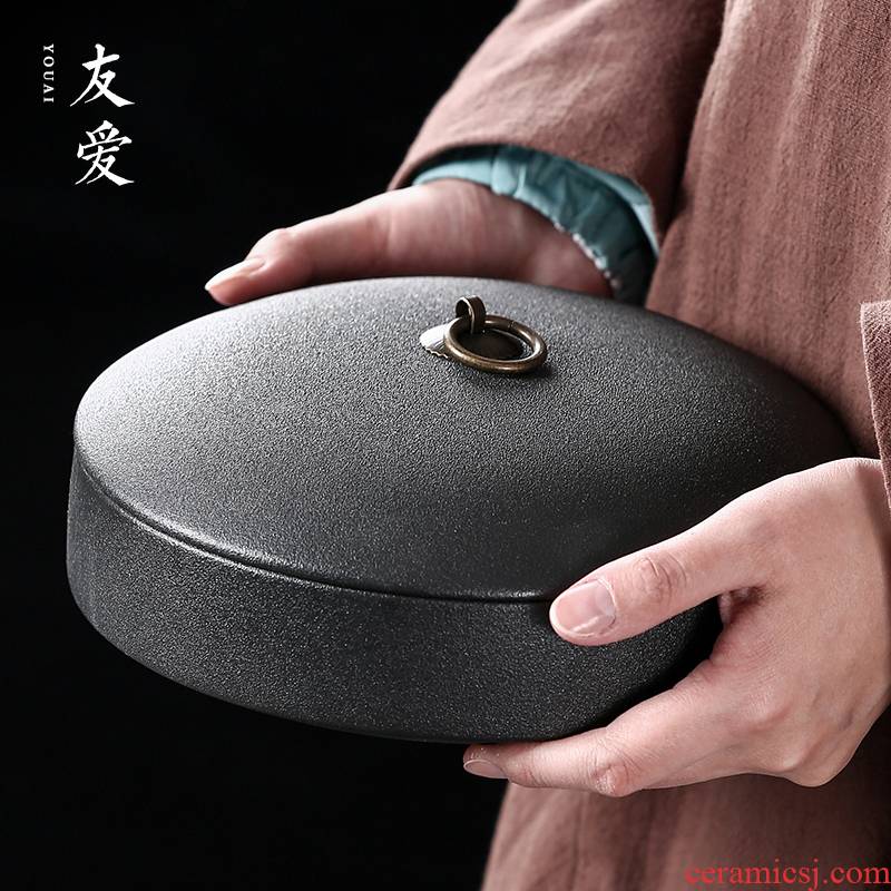 Love tea cake box of puer tea cake tea pot home caddy fixings ceramic seal pot store black pottery can be customized