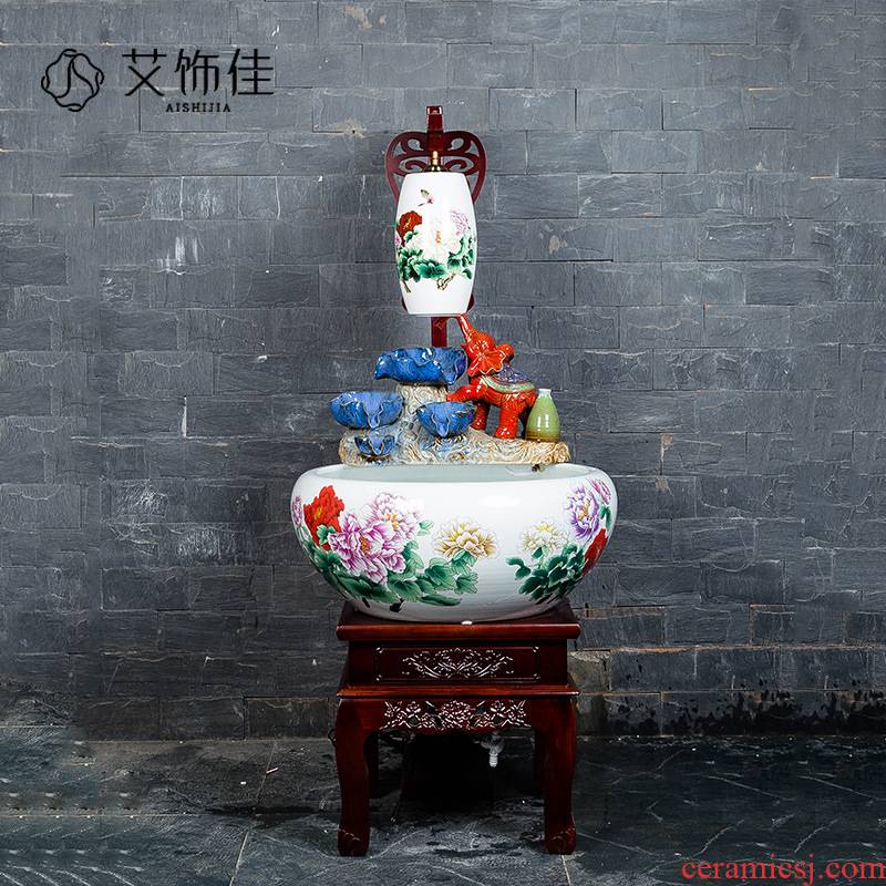 Jingdezhen ceramic aquarium with lamp ornamental fish bowl sitting room circulating water filter rockery fountain water crafts
