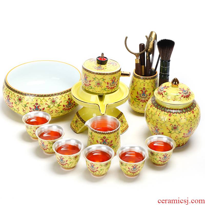 Recreational product tasted silver gilding automatic tea sets jingdezhen ceramic kung fu tea set 999 silver cup home the whole pot