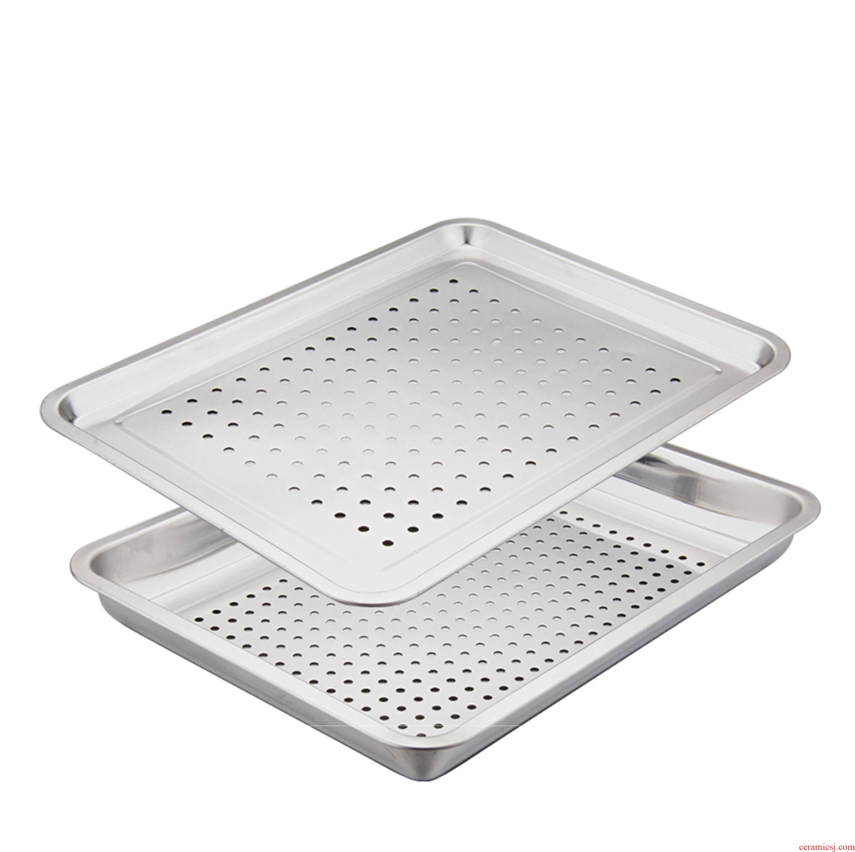 Stainless steel tea tray leakage dish square plate Stainless steel plate rectangular plate tray tea drop 40 * 30 leakage