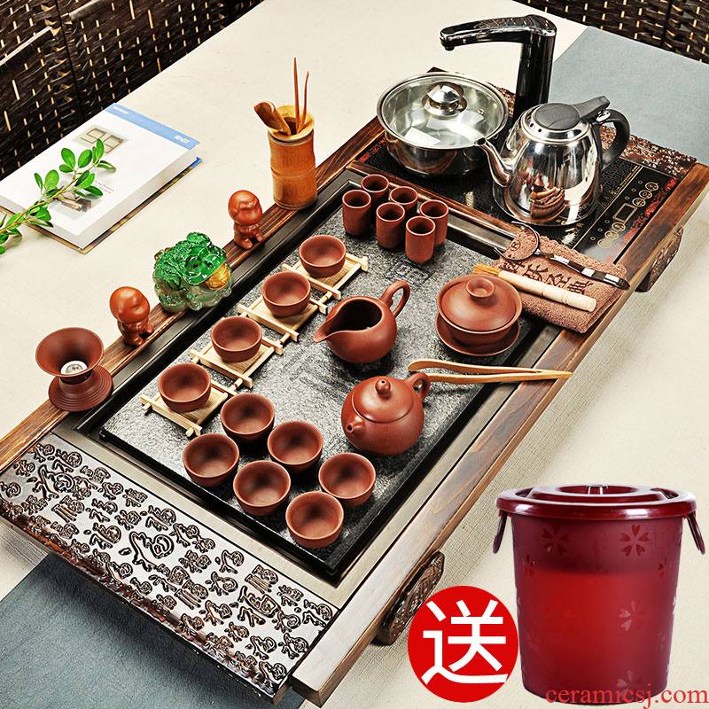 Hui, make tea set suits for your up kung fu tea sets of household ceramics induction cooker of a complete set of solid wood tea tray
