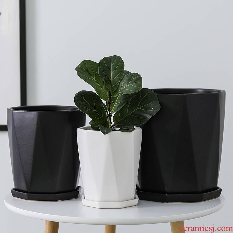 Contracted ceramic flower POTS with tray package post modern household desktop ground matte enrolled anise big pot wholesale to plant trees