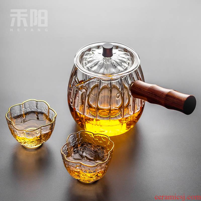 Send Yang glass teapot side "bringing boiled tea ware heat - resisting teapot kung fu tea set filter with thick hot pot