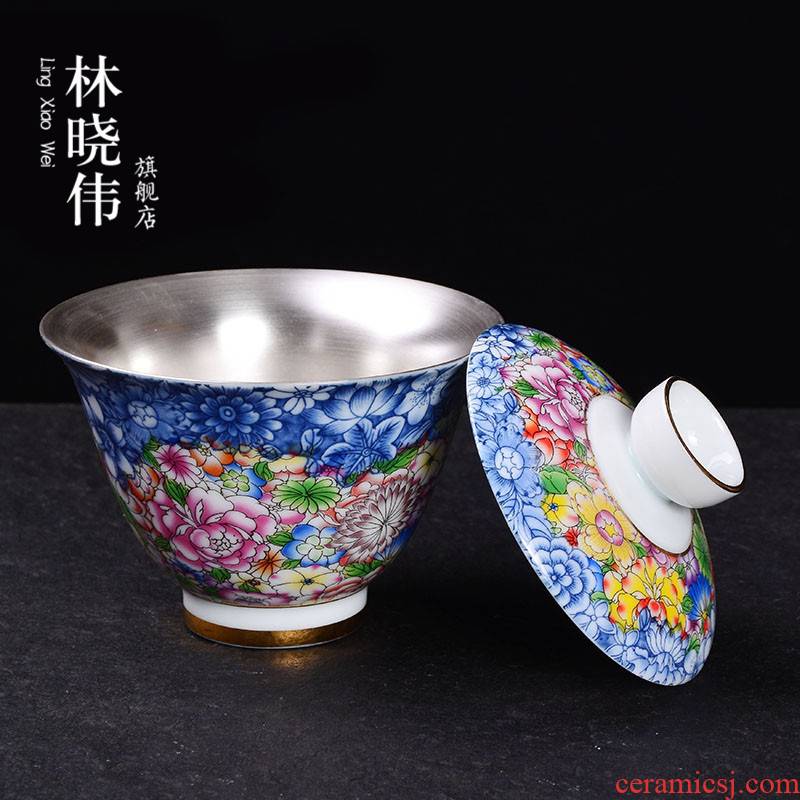 Jingdezhen silver colored enamel silver ceramic tureen coppering. As only three cups of kung fu tea set large hands make tea bowl cups